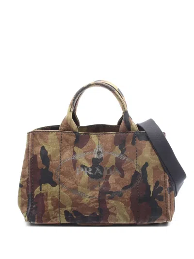 Pre-owned Prada 2000's Canapa Camouflage-pattern Tote Bag In Green