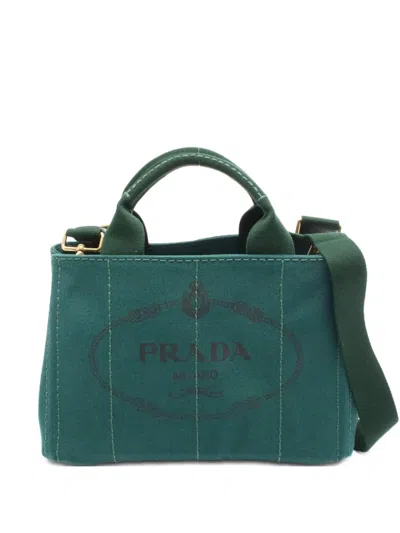 Pre-owned Prada 2000 Canapa Tote Bag In Green