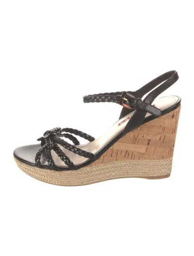 Pre-owned Prada 2000's Leather Espadrilles In Black