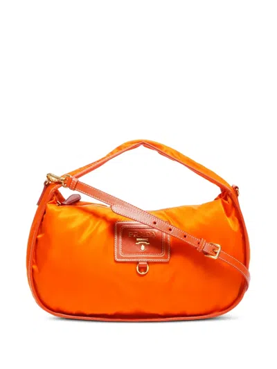 Pre-owned Prada 2000's Logo-patch Tote Bag In Orange