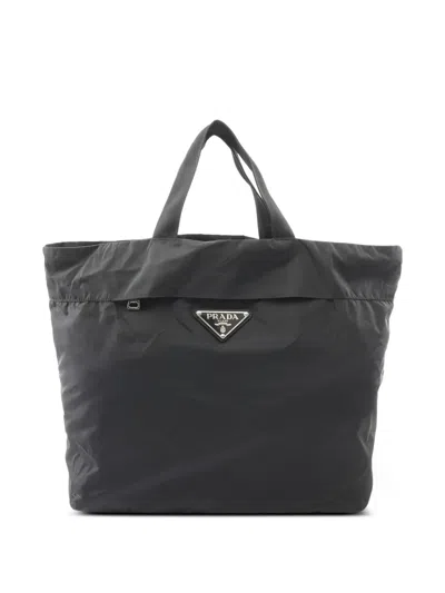 Pre-owned Prada 2000 Logo-plaque Tote Bag In Black
