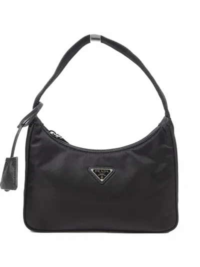 Pre-owned Prada 2000 Mini Re-edition Logo-plaque Shoulder Bag In Black