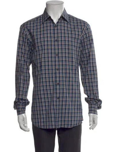 Pre-owned Prada 2000's Plaid Print Dress Shirt In Black