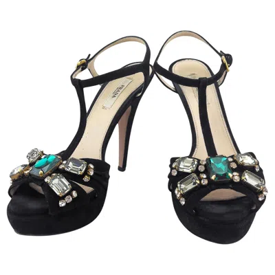 Pre-owned Prada 2000's  Black Suede Platform Heels With Jewels