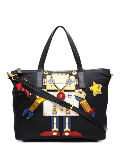 Pre-owned Prada 2000 Robot Tote Bag In Black