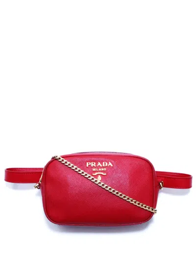 Pre-owned Prada 2000 Saffiano Lux Two-way Bag In Red
