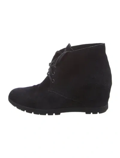 Pre-owned Prada 2000's Suede Lace-up Boots In Black