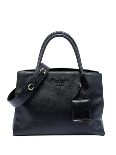 Pre-owned Prada 2000-2010 Saffiano Cuir Monochrome Satchel In Black