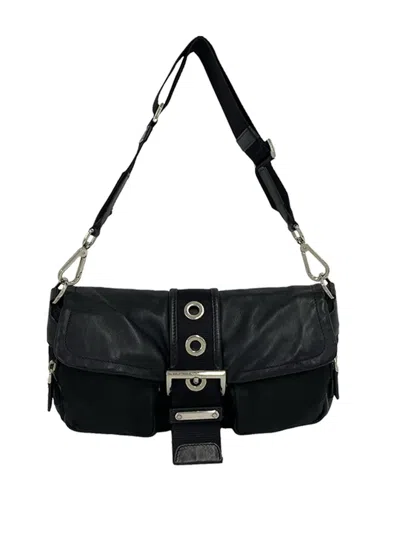 Pre-owned Prada 2000-2010 Tessuto And Calfskin Crossbody Bag In Black