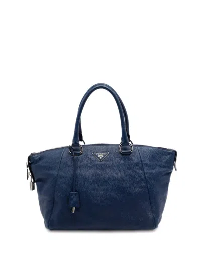 Pre-owned Prada 2000-2010 Vitello Daino Double Handle Satchel In Blue