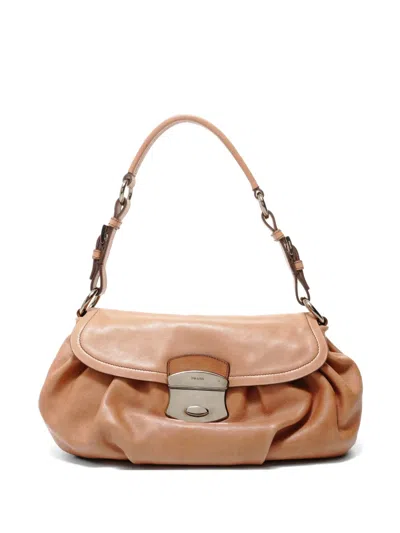 Pre-owned Prada 2000-2010s Gathered Leather Shoulder Bag In Brown