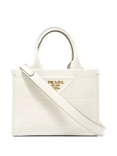 Pre-owned Prada 2000-2010s Symbol Top-stitch Tote Bag In White