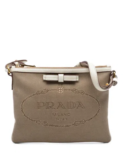 Pre-owned Prada 2000-2012 Canvas Canapa Logo Bow Crossbody Bag In Brown