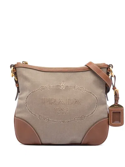Pre-owned Prada 2000-2012 Canvas Canapa Logo Crossbody Bag In Brown