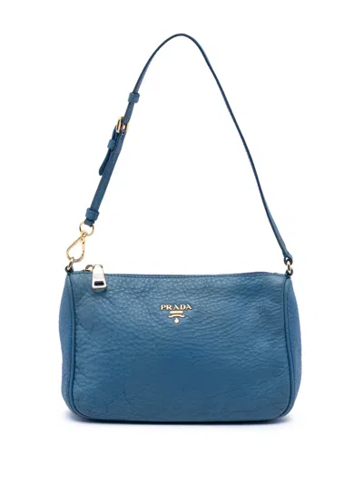 Pre-owned Prada 2000-2012 Vitello Daino Pochette Shoulder Bag In Blue