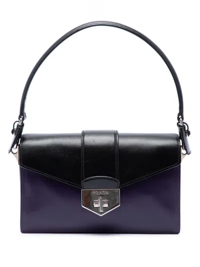Pre-owned Prada 2000-2013 Bicolor Box Calf Turnlock Satchel In Black