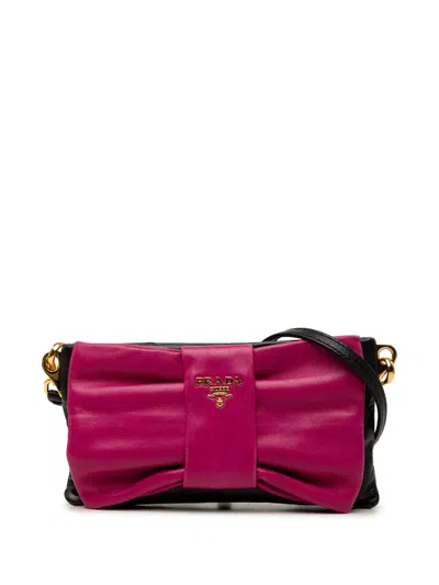 Pre-owned Prada 2000-2013 Bicolor Nappa Fiocco Bow Clutch On Strap Crossbody Bag In Pink