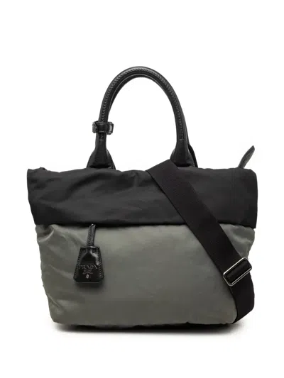 Pre-owned Prada 2000-2013 Bicolor Tessuto Reversible Tote Satchel In Black