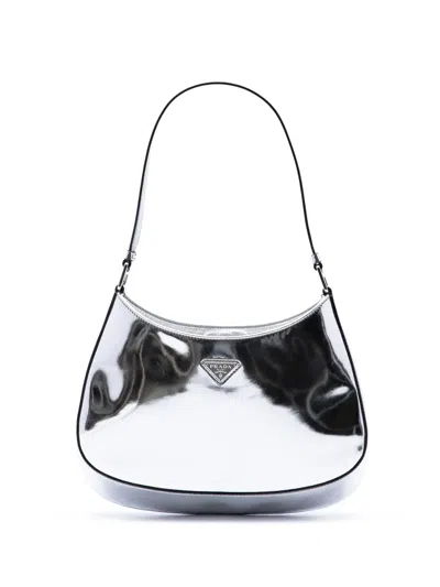 Pre-owned Prada 2000-2013 Brushed Leather Cleo Shoulder Bag In Silver