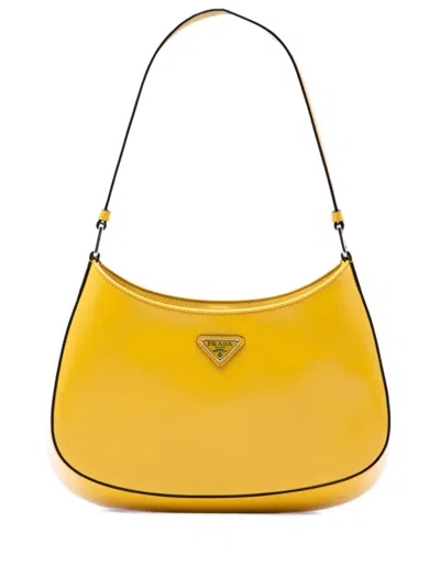 Pre-owned Prada 2000-2013 Brushed Leather Cleo Shoulder Bag In Yellow