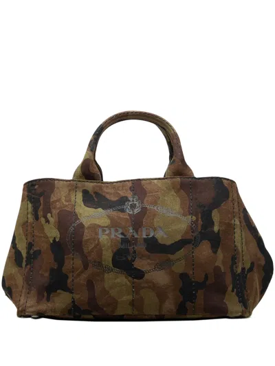 Pre-owned Prada 2000-2013 Canvas Canapa Logo Camouflage Tote Satchel In Brown