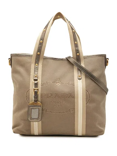 Pre-owned Prada 2000-2013 Canvas Canapa Logo Satchel In Neutrals