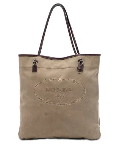 Pre-owned Prada 2000-2013 Canvas Canapa Logo Tote Bag In Brown