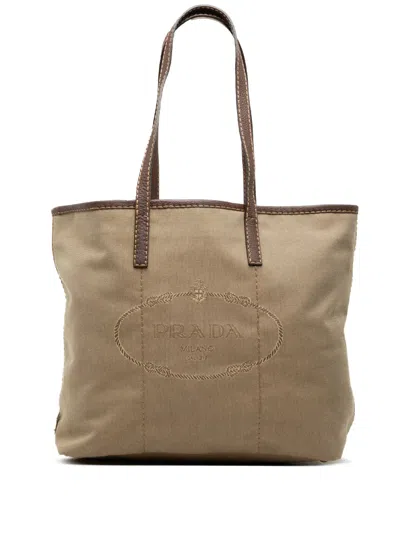 Pre-owned Prada 2000-2013 Canvas Canapa Logo Tote Bag In Brown