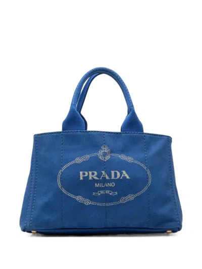 Pre-owned Prada 2000-2013 Canvas Canapa Logo Tote Satchel In Blue