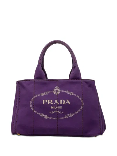 Pre-owned Prada 2000-2013 Canvas Canapa Logo Tote Satchel In Purple