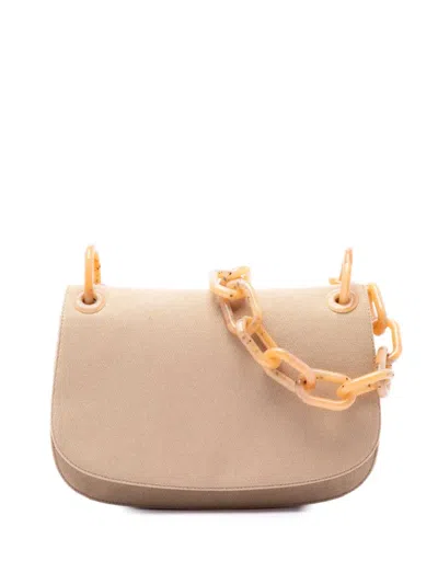 Pre-owned Prada 2000-2013 Canvas Resin Chain Shoulder Bag In Neutrals
