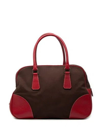 Pre-owned Prada 2000-2013 Cinghiale Trimmed Canvas Canapa Bauletto Bag Handbag In Brown