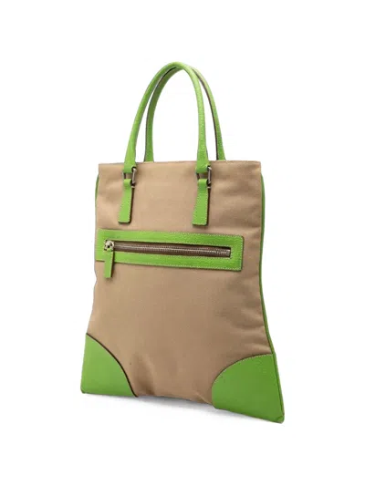 Pre-owned Prada 2000-2013 Cinghiale Trimmed Canvas Canapa Tote Bag In Green