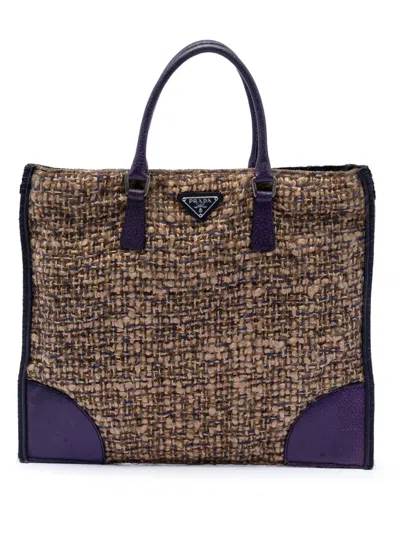 Pre-owned Prada 2000-2013 Cinghiale Trimmed Viscose Flat Tote Bag In Brown