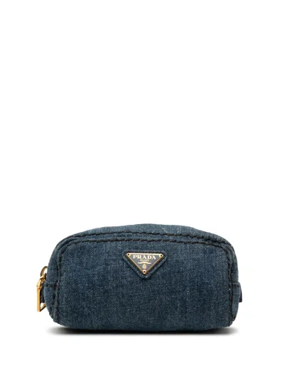 Pre-owned Prada 2000-2013 Denim Cosmetic Pouch In Blue