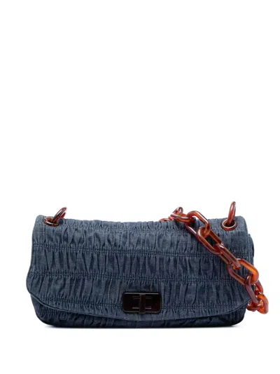 Pre-owned Prada 2000-2013 Denim Gaufre Resin Chain Shoulder Bag In Blue