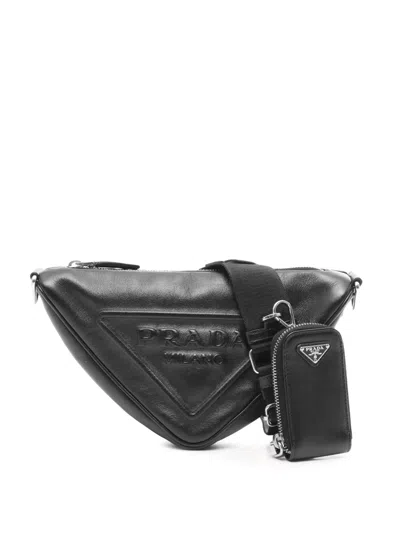 Pre-owned Prada 2000-2013 Grace Lux Triangle Crossbody Bag In Black