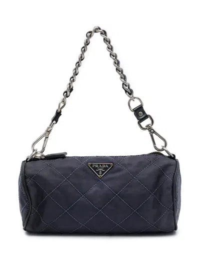Pre-owned Prada 2000-2013 Impuntu Tessuto Barrel Pochette Shoulder Bag In Blue