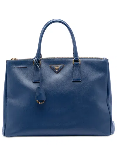 Pre-owned Prada 2000-2013 Large Saffiano Lux Galleria Double Zip Tote Satchel In Blue