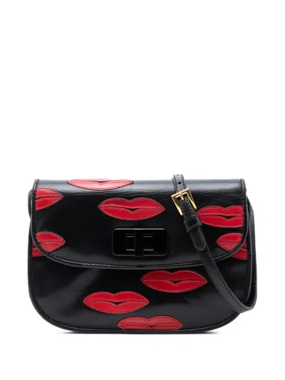 Pre-owned Prada 2000-2013 Leather Lips Applique Crossbody Bag In Black