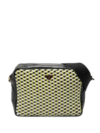 Pre-owned Prada 2000-2013 Leather Perspective Cubes Shoulder Bag In Black