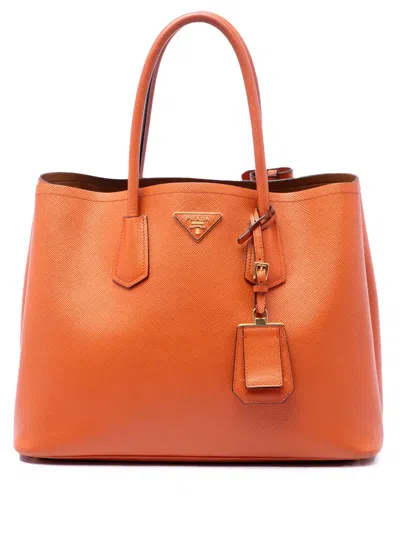 Pre-owned Prada 2000-2013 Medium Saffiano Cuir Double Handle Satchel In Orange