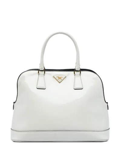 Pre-owned Prada 2000-2013 Medium Spazzolato Leather Open Promenade Satchel In White