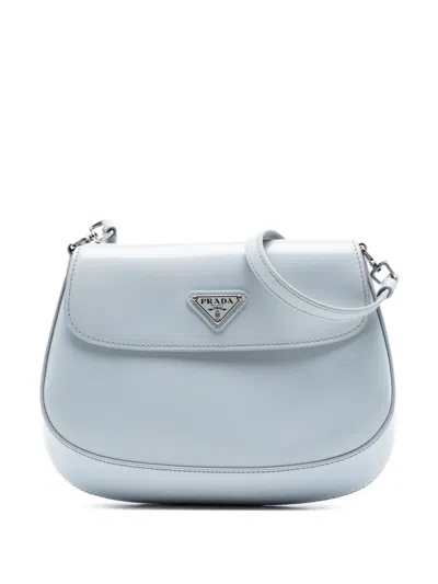 Pre-owned Prada 2000-2013 Mini Brushed Leather Cleo Flap Shoulder Bag In Gray