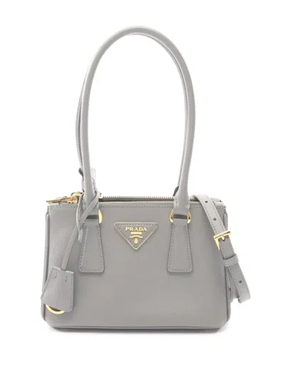 Pre-owned Prada 2000-2013 Mini Saffiano Lux Galleria Double Zip Satchel In Grey