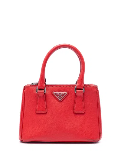 Pre-owned Prada 2000-2013 Mini Saffiano Lux Galleria Double Zip Satchel In Red