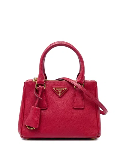 Pre-owned Prada 2000-2013 Mini Saffiano Lux Galleria Double Zip Satchel In Red