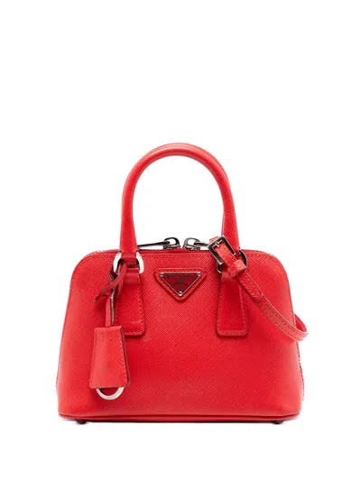 Pre-owned Prada 2000-2013 Mini Saffiano Lux Promenade Satchel In Red