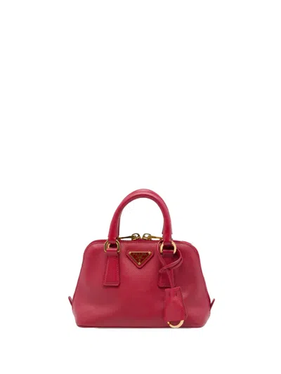 Pre-owned Prada 2000-2013 Mini Saffiano Lux Promenade Satchel In Red