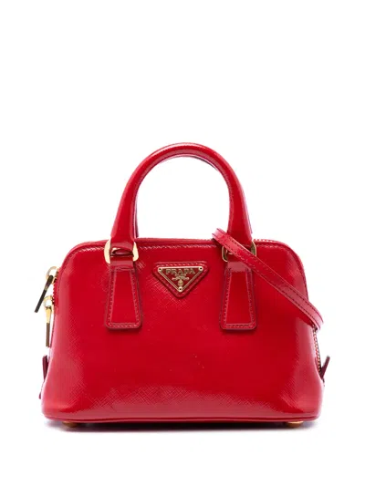 Pre-owned Prada 2000-2013 Mini Saffiano Vernice Promenade Satchel In Red